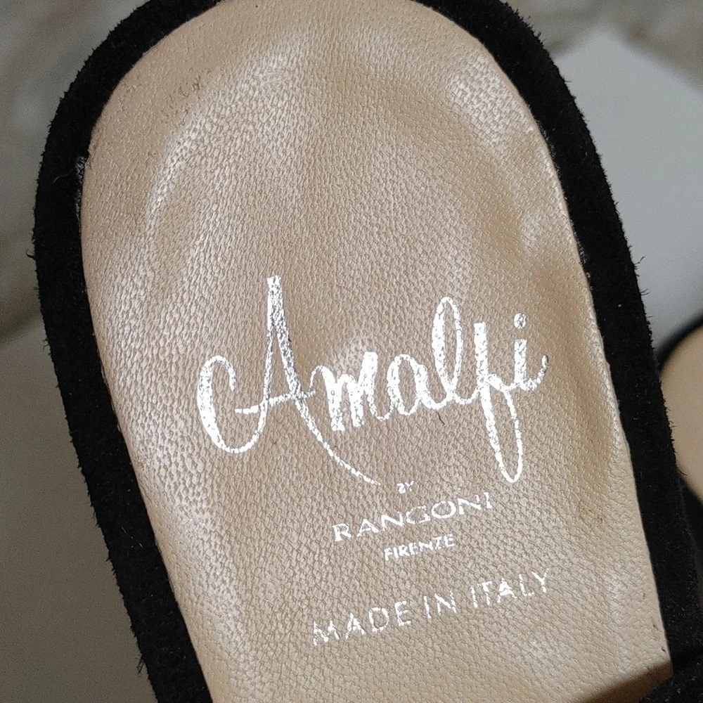 Amalfi By Rangoni Firenze Black Suede Wedge Lace Up Open Toe Ankle Sandals 8M